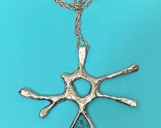 massive vintage Navajo silver & turquoise  pendant necklace