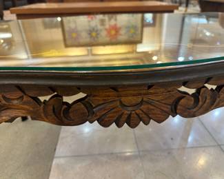 Oak in lay coffee table with glass top - beautiful!