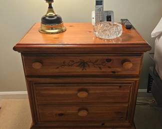 Wooden nightstand and oil lamp style table top lamp 