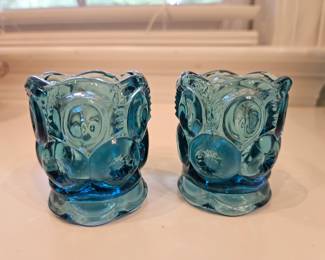 L.E. Smith Moon & Stars Blue Glass Tooth Pick Holders