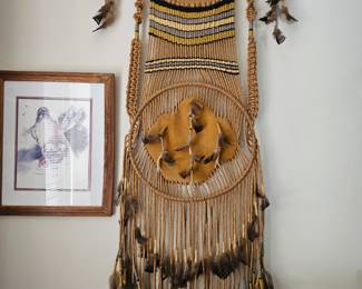 Macrame Feather, Hide and Bone Dream Catcher