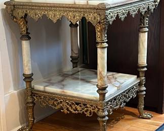 French Victorian Brass and Marble End Table
