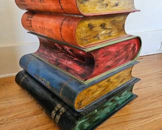 1950s Italian Tole Hand-Painted Side Table Resembling a Stack of Books