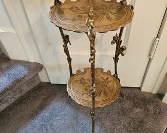 Antique Art Nouveau Two Tier Brass Floral Side Table