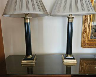 Pair of Corinthian Column Brass Table Lamps