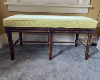 Upholstered Bench with Bamboo Turned Legs