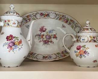 Bavaria Schumann Empress Dresdner Flowers Platter Coffee Pot &Tea Pot