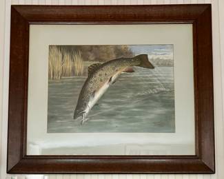 "Brown Trout" Oil on Canvas with Walnut Frame, Signed John J. Knowles