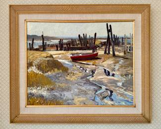 "Red Boat" Oil on Masonite, Signed Ken Gore