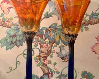 Art Glass Wine Glasses, Signed