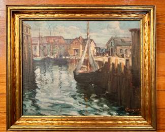 "Harbor" Oil on Board, Signed