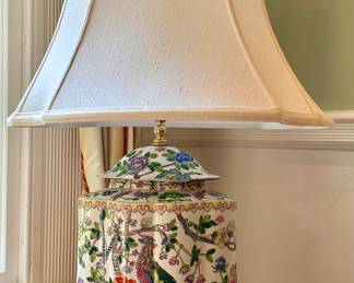 (2) Chinoiserie Table Lamps with Rosewood Base & Jade Finials