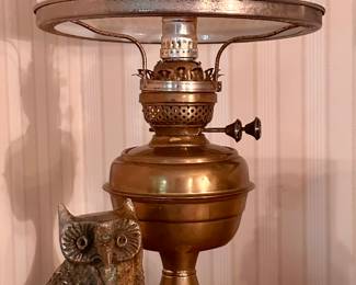 Carved Alabaster Owl & (2) Vintage Brass Lamps