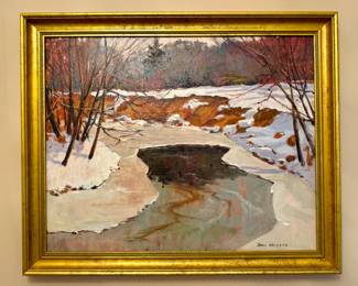 "Oatka in Winter" Oil on Board, Signed Don Grieger