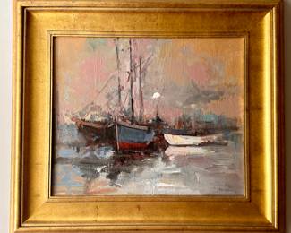 "Fishing Boats," Oil on Canvas, Signed (David) Armstrong