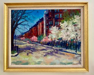 "Newbury Street" Oil on Canvas, Signed Gerald L. Clarke
