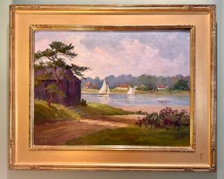"Sailboats" Oil on Board, Signed Henri Brenou