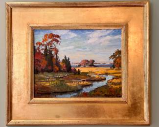 "Marsh Scene" Oil on Board, Signed Knowles