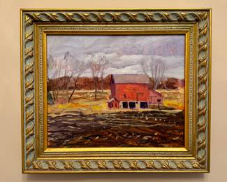 "Corn Field in Rain" Oil on Board, Signed Don Grieger