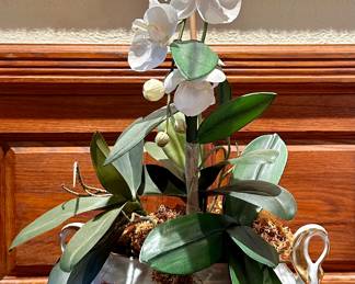 Limoges double handled, hand painted vessel with faux orchid