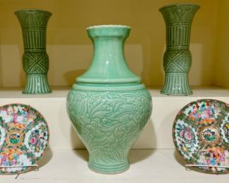 Celedon Vases & Rose Medallion Plates