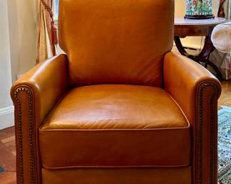 (2) Pottery Barn Leather Recliners with Nailhead Trim