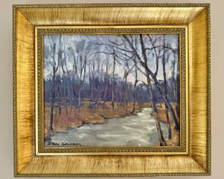 "November on the Oatka" Oil on Board, Signed Don Grieger