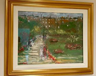 "A Walk in the Park" Framed Oil, Signed