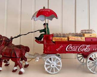 Vintage Cast Iron Coca-Cola Horse Drawn Wagon