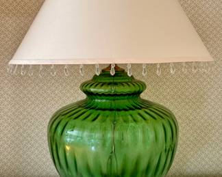 Vintage Green Glass Lamp with Brass Base