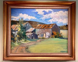 "Barn Scene" Oil on Canvas, Signed Bernie Gerstner