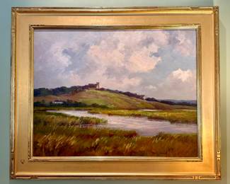 "Salt Marsh" Oil on Canvas, Signed Henri Brenou