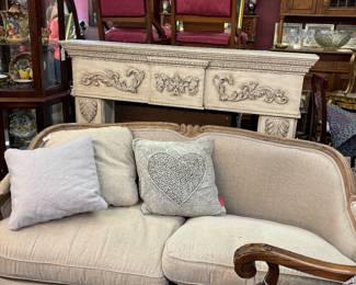 Country French 2 cushion sofa.  Country French Mantel.