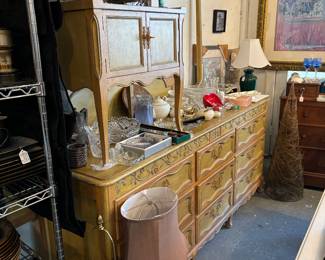 King Size French Provincial Bedroom Set - considered a box...price marked.  Headboard, Triple Dresser and 2 nightstands