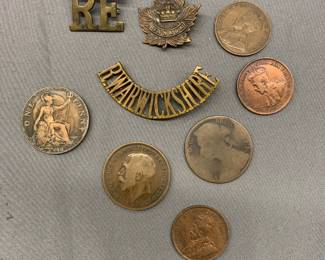 WW1 ERA BRITISH AND CANADIAN BADGES AND CURRENCY