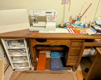 $60 - Wooden Pfaff Sewing Table - 60" long (extended) 17" deep, 28.5" tall. PFAFF Sewing Machine - portable with cover (sold separately).