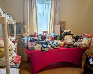 Fabric, Sewing Supplies, Quilting Supplies and some Linens.