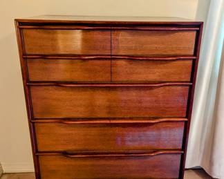 Mid-Century Modern Tall Boy with six (6) drawers - 33" Wide, 20" deep, 47.5 tall.
