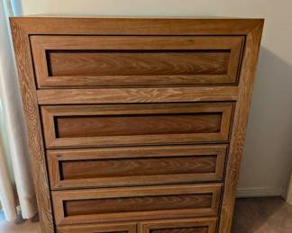 Blond Wood 5-Drawer Tall Boy - $275 - 36" wide, 19" deep, 47.5" tall.