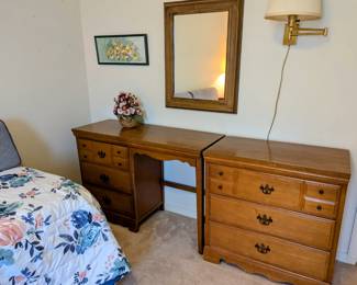 Desk ($54) and Matching Dresser ($54) shown side-by-side. Wall Lamp is available for purchase.