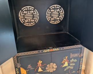 Gorgeous Asian Cabinet -top doors open - has decorative panel on back for air circulation.