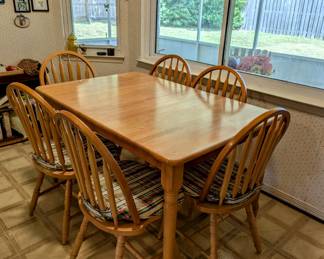 Solid Wood Kitchen Table and 6 Chairs - shown without leaf - 54" long, 36" wide, 30" tall.