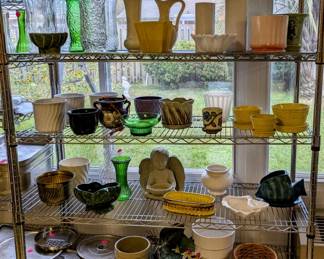 Lots of Planters and Vases - Hoosier, Brody, McCoy, Pfaltzgraff, etc. - and SILK plants.