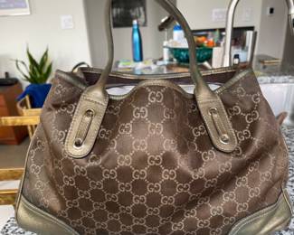 Gucci Princy Monogram Metallic Canvas & Leather Tote Bag