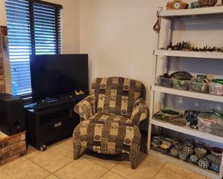 TV stand, TV, Electronics, accent chair, pottery shelf