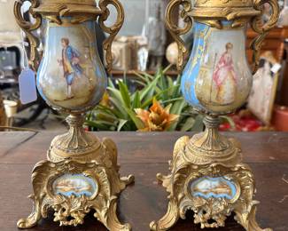 French circa 1890s. exquisitely painted Sevres style porcelain urns and panels. 