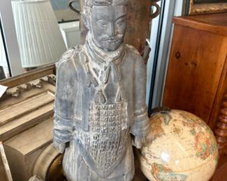 Antique Japanese terracotta samurai warrior statue 
