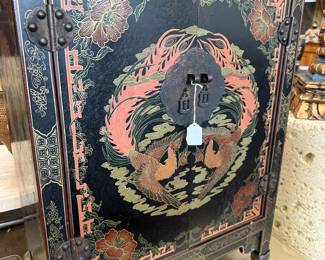 Antique Japanese Black Lacquered Hand-Painted cabinet. 