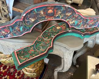 Idonesian hand-carved and painted decorative architectural element. 