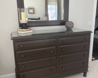 Dresser 22" x 60" x 41"H and mirror 46" x 33" with glass top 